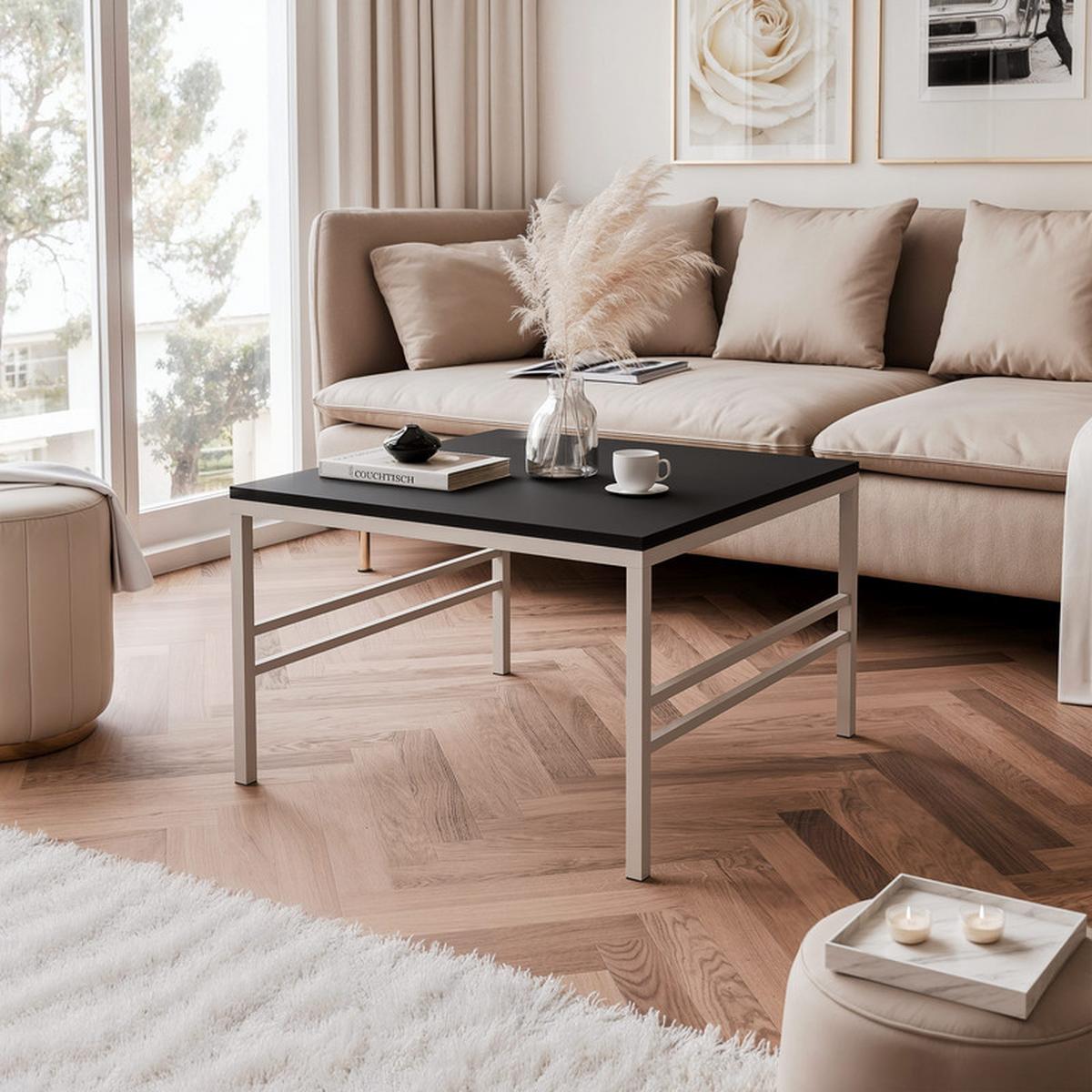 COUCHTISCH FORMA 60/60 cm Quadrat, Kaschmir / Schwarz matt - Kaschmir/Schwarz, Metall (60/60/40cm) - Idohome