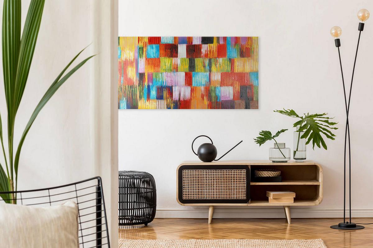 ÖLGEMÄLDE 140/70 cm - Blau/Gelb, Holz/Textil (140/70cm) - KUNSTLOFT