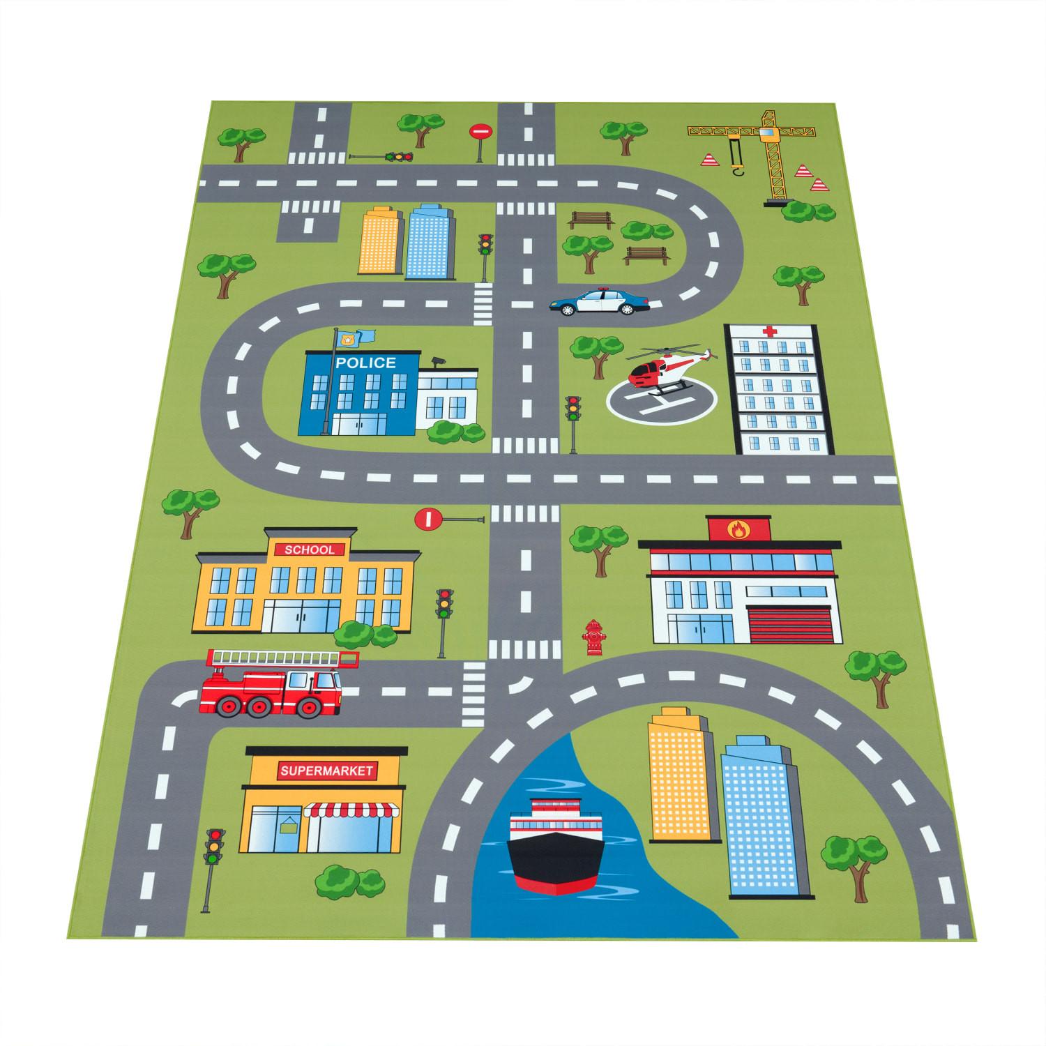 KINDERTEPPICH Waschbar, mit Stadtverkehrs-Motiv, Grün, 200 x 200 cm - Grün, Textil (200/200cm) - KADIMA DESIGN