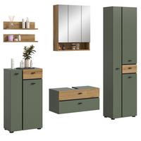 BADMÖBEL-SET grün, Evoke Eiche 6-teilig 207 cm, Komplettset mit viel Stauraum - Eichefarben/Schwarz, Glas/Holzwerkstoff (207/191/35cm) - Inn.Furn