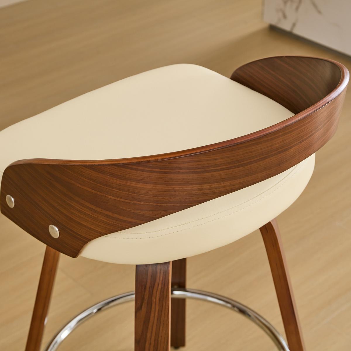 BARHOCKER Set 2er 63 cm Beige PU & Walnuss Drehbar mit Rückenlehne und Fußring - Beige, Leder (48/77.5/46.5cm) - Urban Meuble