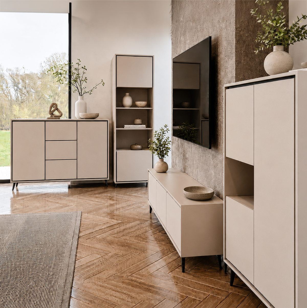 KOMMODE FRESCO 2D 90 cm Weiß/Weiß, zwei Dretüren, grifflos - Kaschmir, Holzwerkstoff (100/100/40cm) - imoebel24
