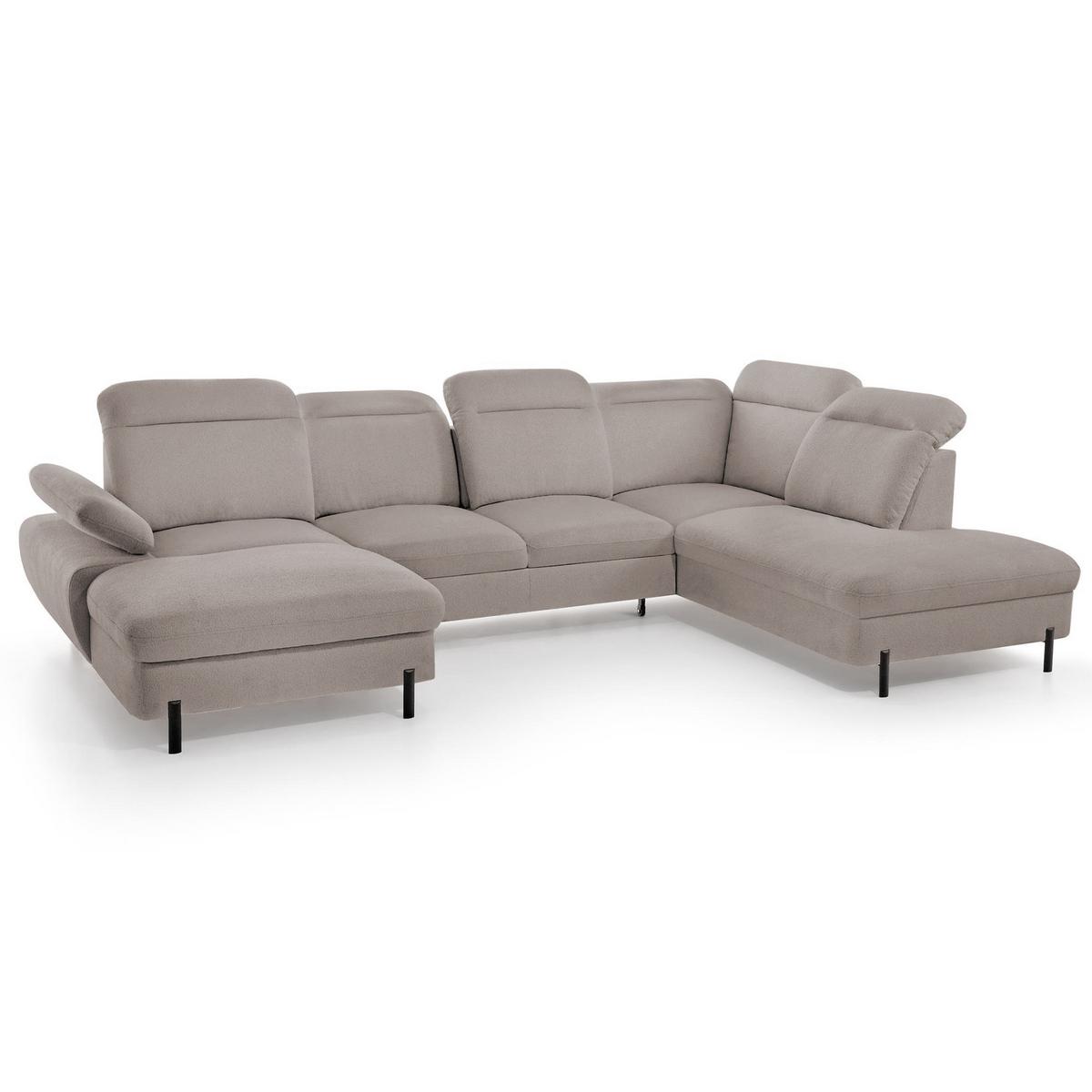 WOHNLANDSCHAFT Sora U mit Schlaffunktion und verstellbarer Sitztiefe, Kopfstützen und Armlehne, 365 cm, Hellbraun, Links - Hellbraun/Schwarz, Textil (365/107/235cm) - Beautysofa