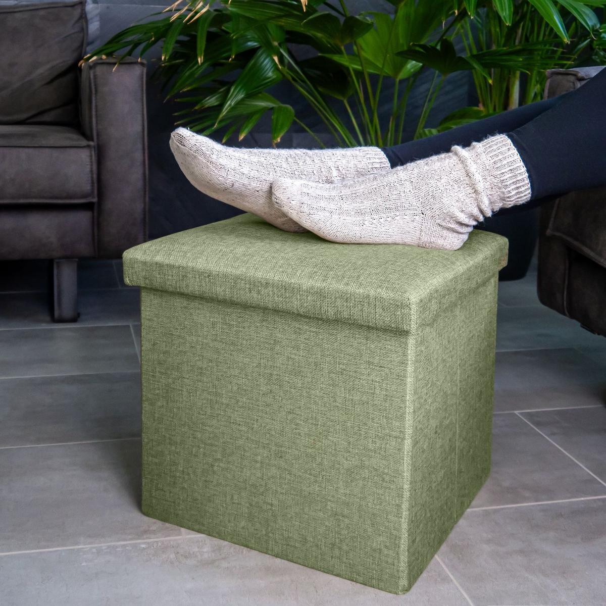 SITZHOCKER mit Stauraum 30/30/30 cm (Grün) - Hellgrün, Textil (38/38/38cm) - Intirilife