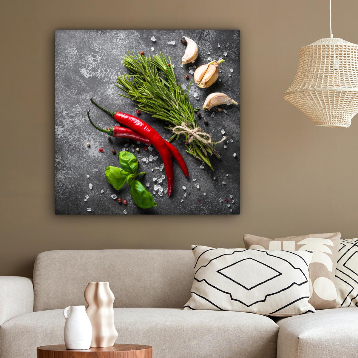 LEINWANDBILD Pfeffer - Kräuter - Gewürze - Beton Deko Groß 90x90 cm - Dunkelgrau, Textil (90/90cm) - MuchoWow