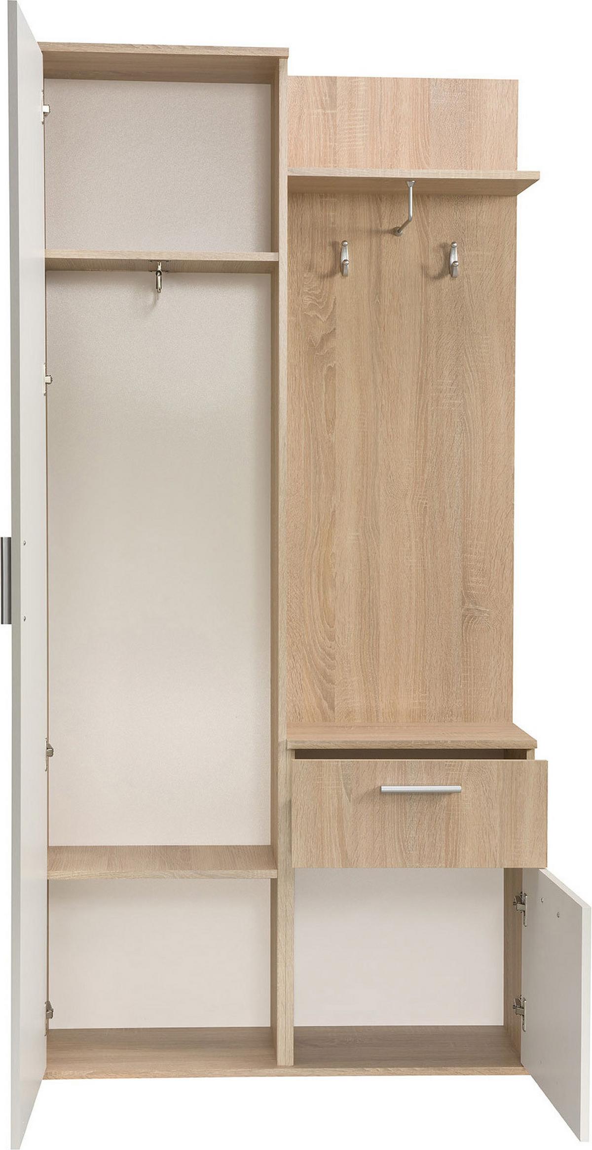 GARDEROBEN-SET Nex mit Spiegel, Haken & Stauraum – 97/195/30 cm – Trüffel Eiche/Weiß - Trüffeleichefarben/Weiß, Holzwerkstoff (97/195/30cm) - WFL GROUP