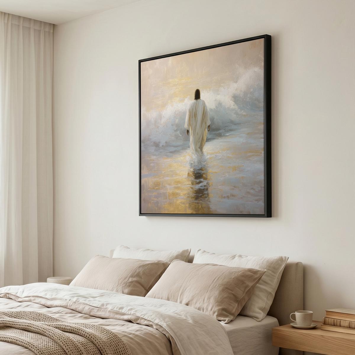 LEINWAND Bilder mit Rahmen - Gemälde - Welle - Jesus - Abstrakt - 90x90 - Goldfarben, Textil (90/90cm) - MuchoWow