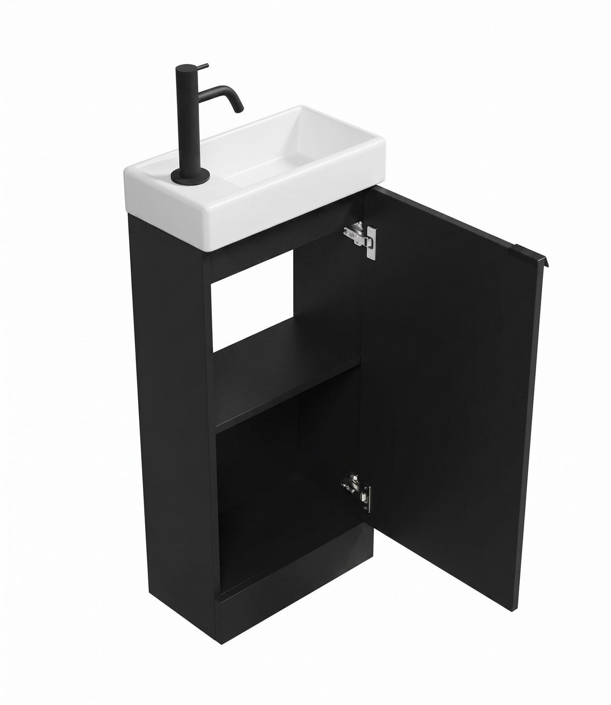GÄSTE-WC-MÖBELSET Orion 2 Teile Schwarz Matt - 40 x 22 x 88 cm - Schwarz, Holz (40/88/20cm) - Badplaats