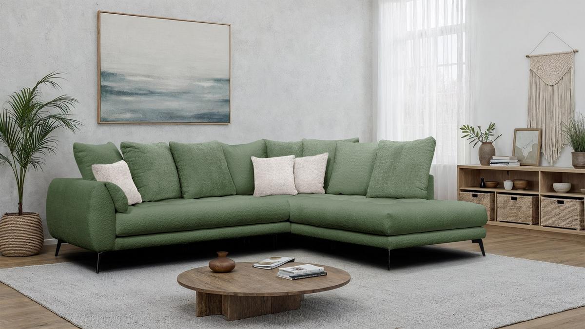 ECKSOFA CALME 5-Sitzer, olive - Schwarz/Olivgrün, Holz/Textil (294/229cm) - Wozimo