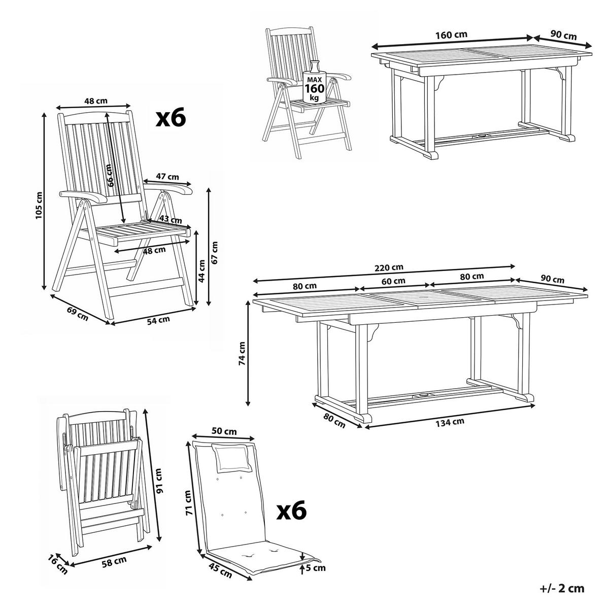GARTENMÖBEL-SET 6-Sitzer Akazienholz Auflagen taupe Amantea - Dunkelbraun/Beige, Holz - Beliani