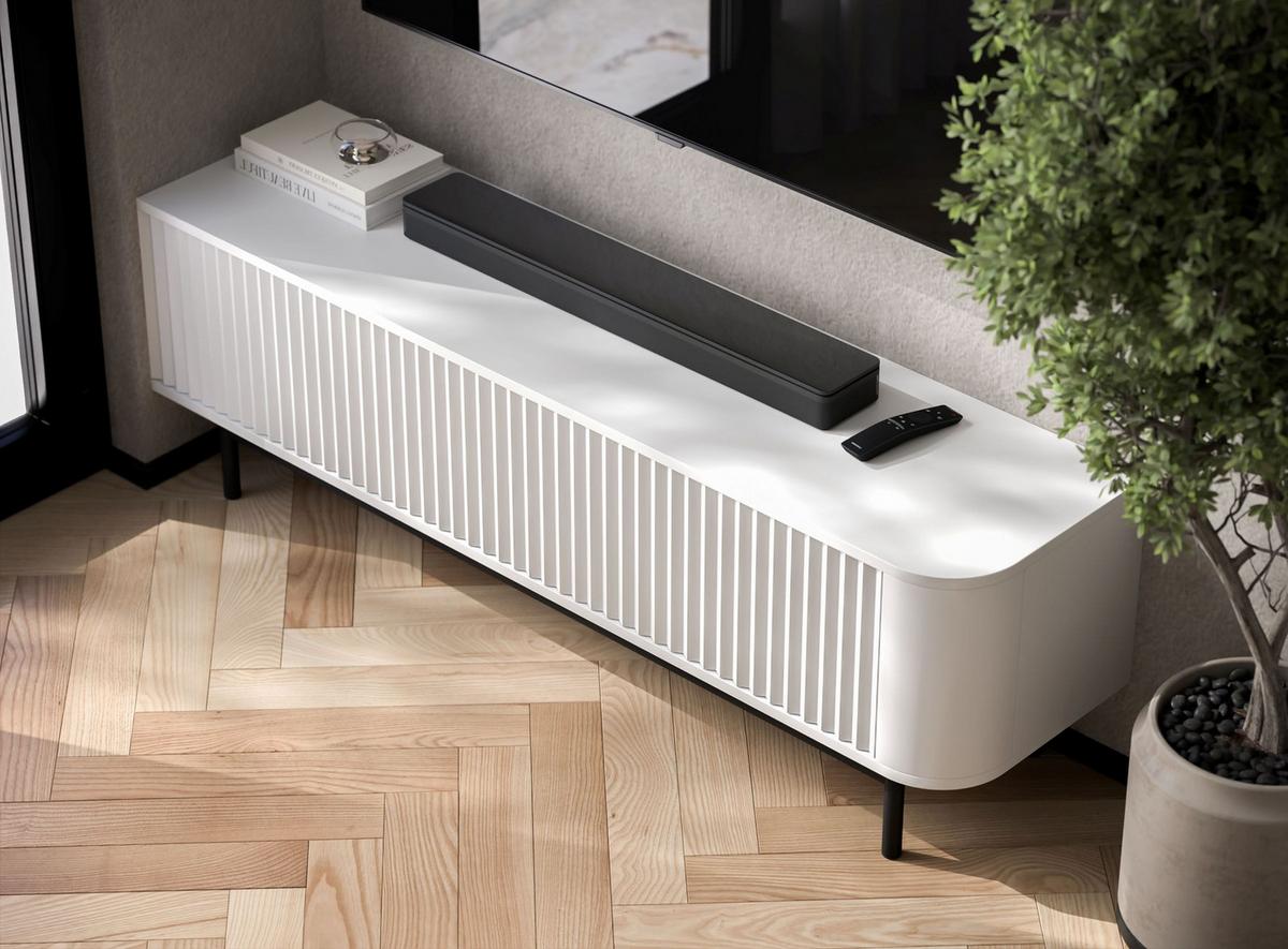 TV-LOWBOARD Aurora Weiß matt 140 cm mit Metallrahmen - Schwarz/Weiß, Holzwerkstoff/Metall (140/44/35cm) - Meble Lindner