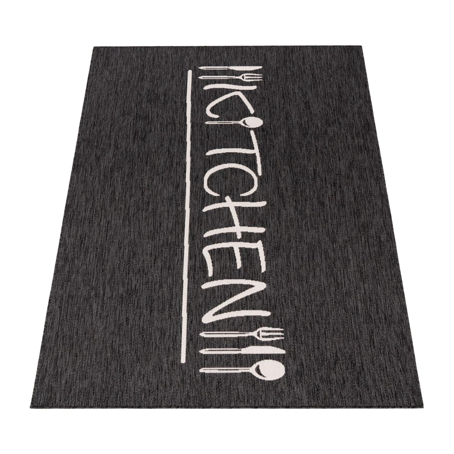 FLACHWEBTEPPICH, mit Schriftzug, aus Polypropylen, Anthrazit, 60 x 100 cm - Anthrazit, Textil (100/60cm) - KADIMA DESIGN