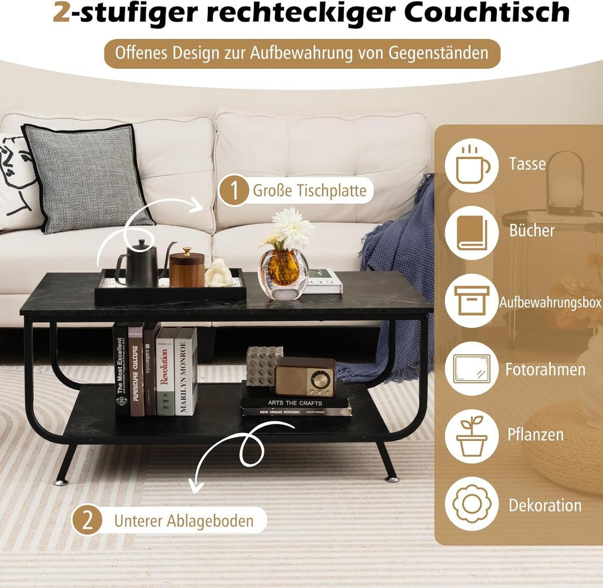 COUCHTISCH Schwarz - Schwarz, Holz (55/105/47cm) - COSTWAY