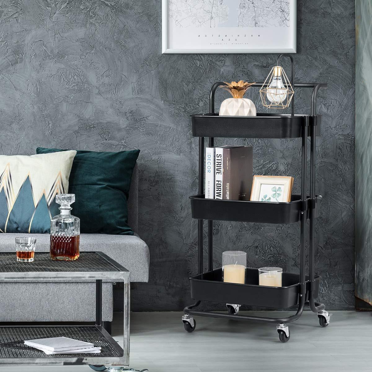 STORAGE TROLLEY Schwarz - Schwarz, Metall (42/87/35cm) - COSTWAY