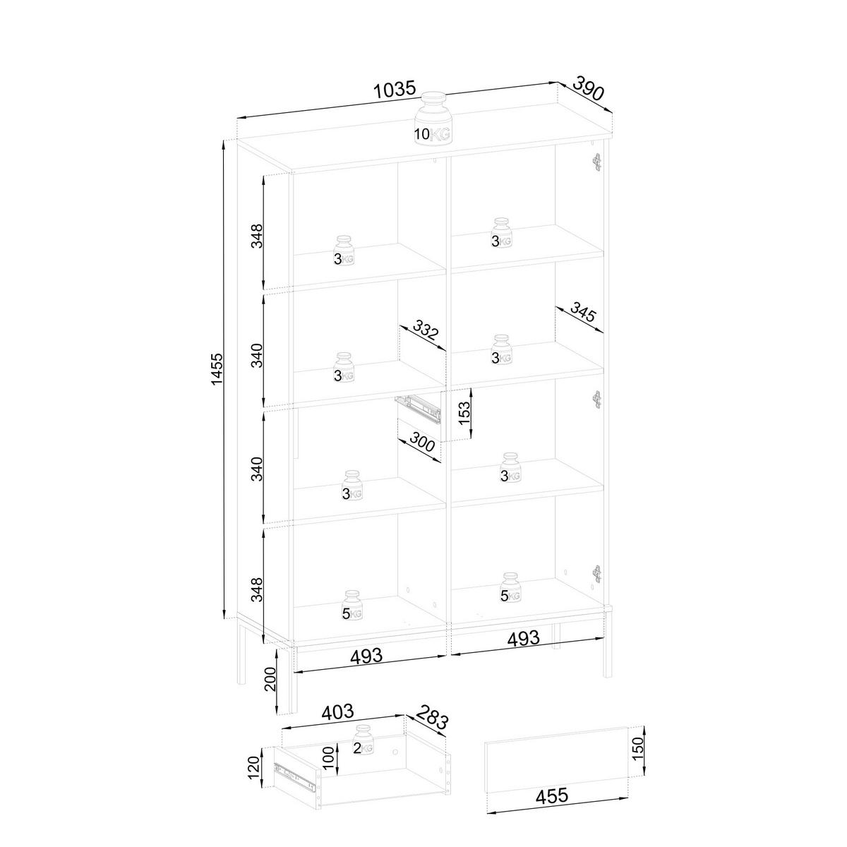 VITRINE SENTIERO 104 / 166 cm mit LED in Kaschmir - Kaschmir, Holzwerkstoff (104/166/39cm) - MASSENO
