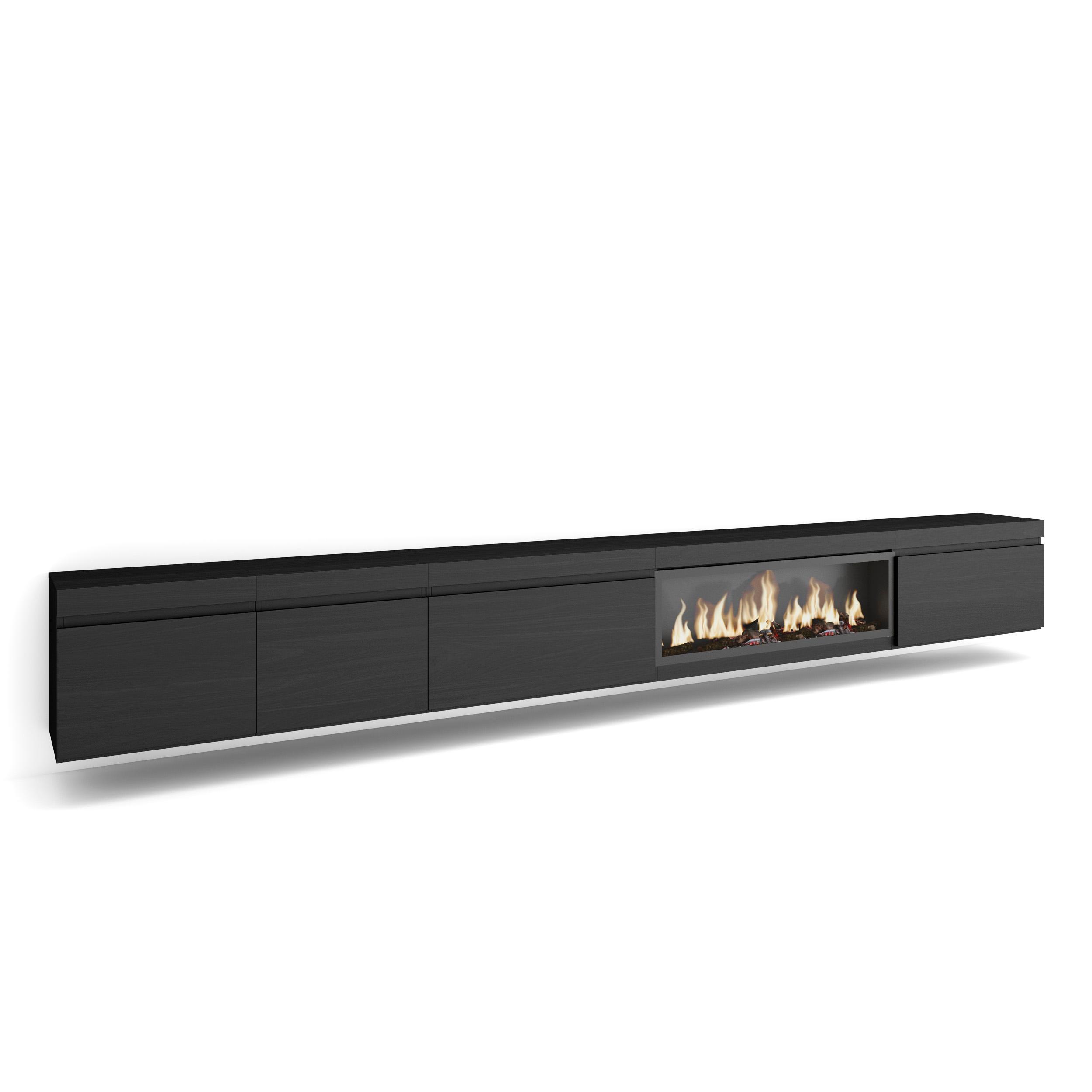 LOWBOARD Elektrokamin XXL, Hängend, Schwarz, 368/35/45cm - Schwarz, Holzwerkstoff (368/45/35cm) - Skraut Home