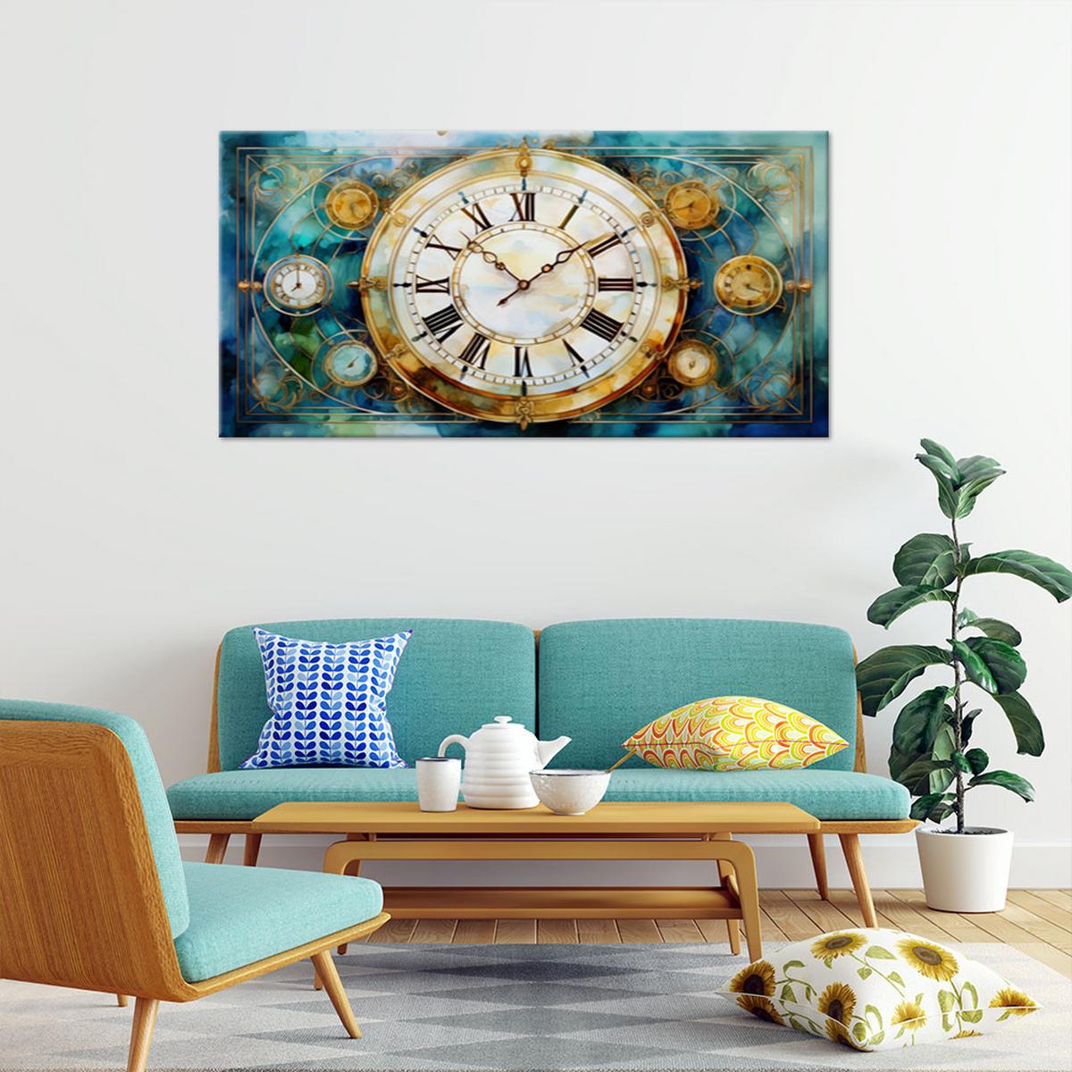 WANDBILD vintage türkis uhr - Türkis, Textil (120/60cm) - Feeby