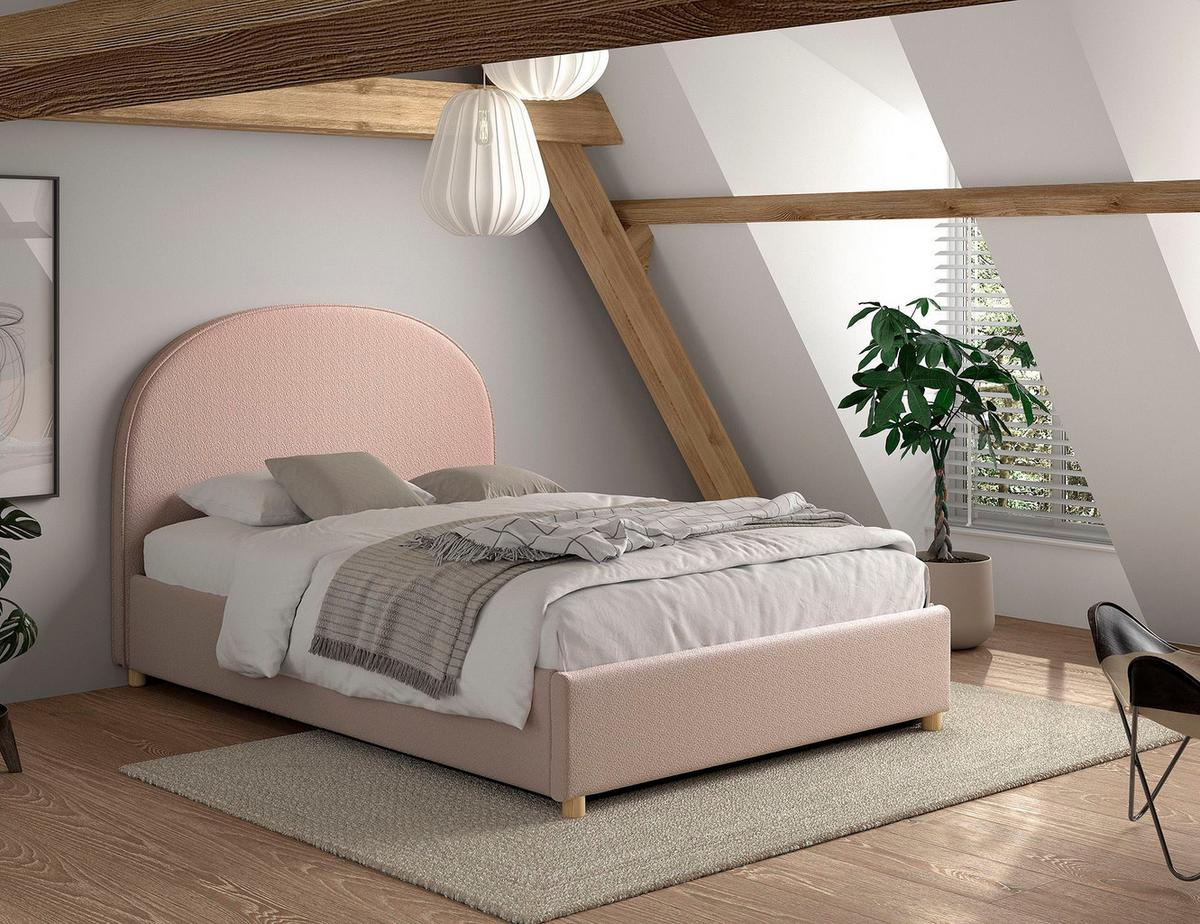POLSTERBETT Karlotta 140x200 mit Bettkasten Bouclé Stoff rosa - Rosa, Kunststoff (140/200cm) - 58aufmkessel