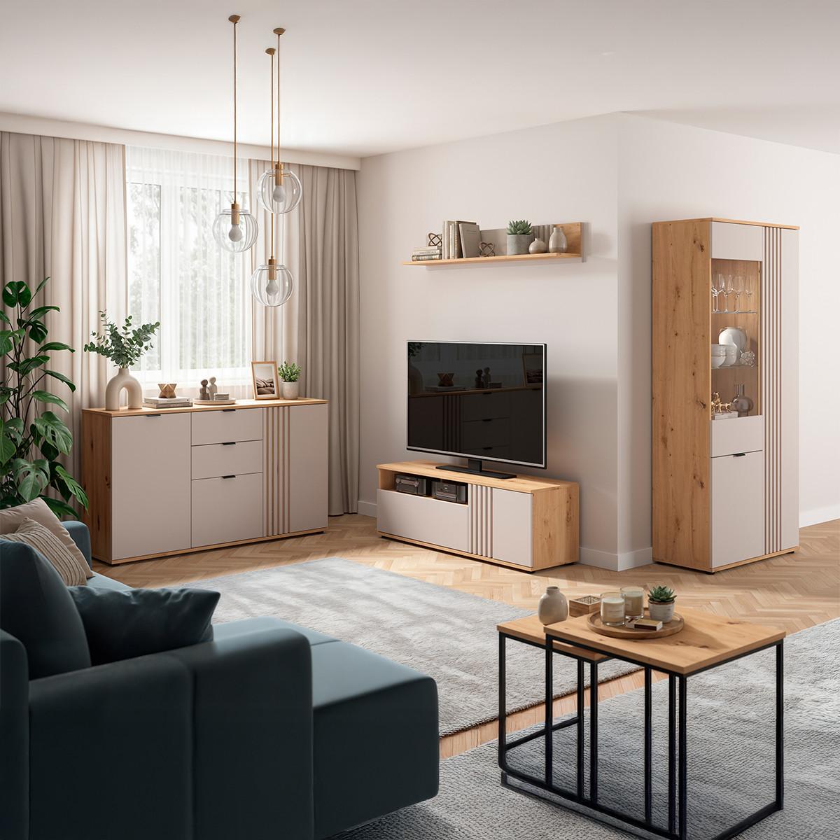 SIDEBOARD Ezra Kaschmir und Holz - Beige, Holzwerkstoff (150.5/87/40cm) - Petits-meubles