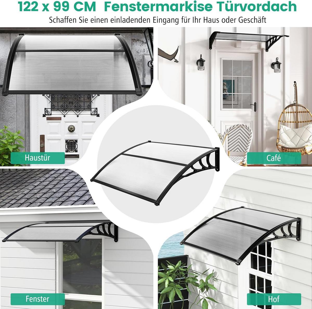 HAUSTÜRVORDACH Grau - Grau, Kunststoff (122/28/99cm) - COSTWAY
