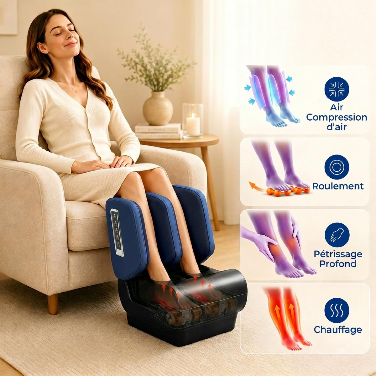 BEINMASSAGEGERÄT Stoff Blau Schwarz - Blau, Kunststoff (37/46/38cm) - HOMCOM