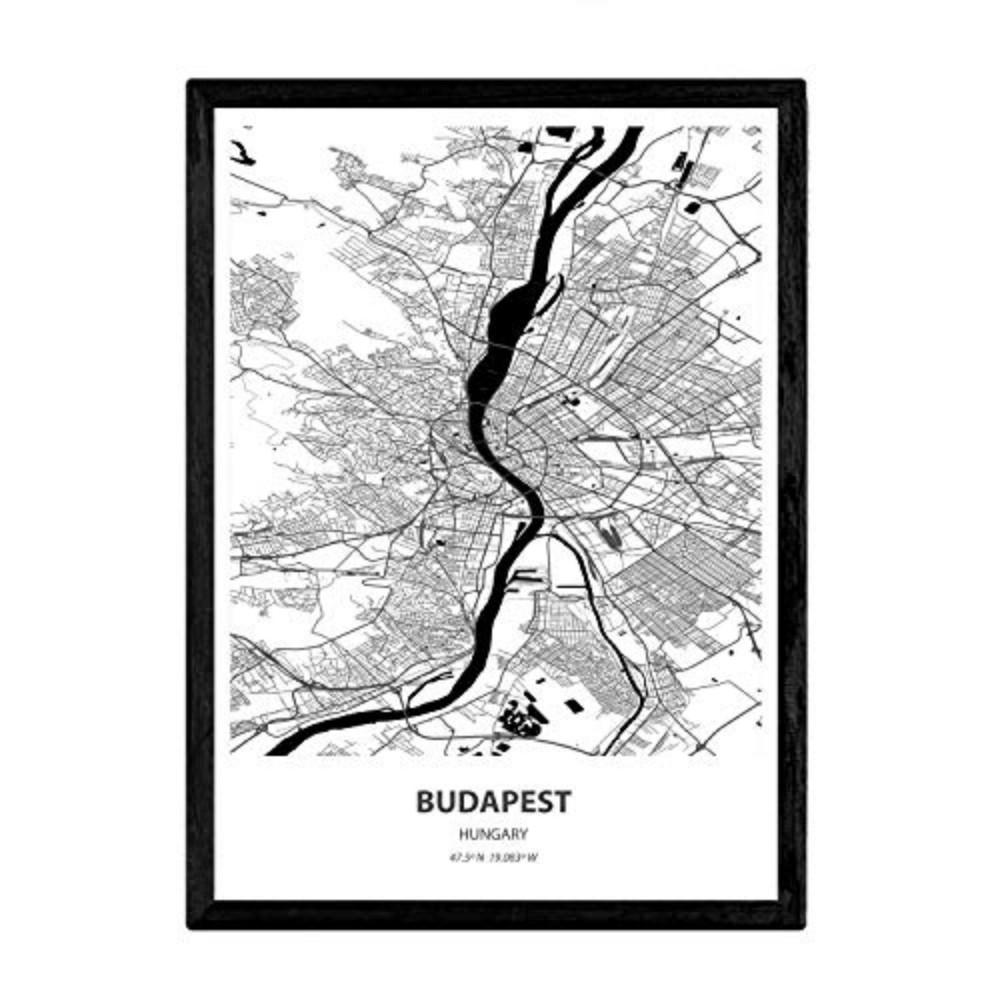 POSTER Budapest - Ungarn A4 Schwarzer Rahmen - Schwarz, Papier (29.7/5/21cm) - Nacnic