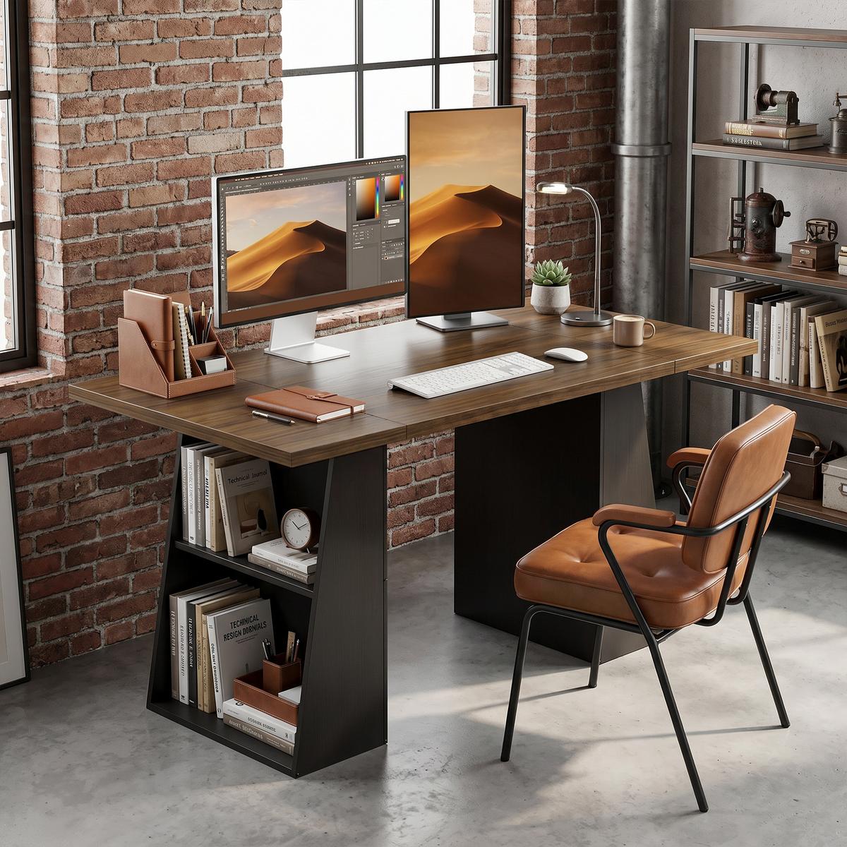 SCHREIBTISCH Spanplatte MDF Braun Schwarz - Schwarz/Braun, Holzwerkstoff (140/78/75cm) - HOMCOM