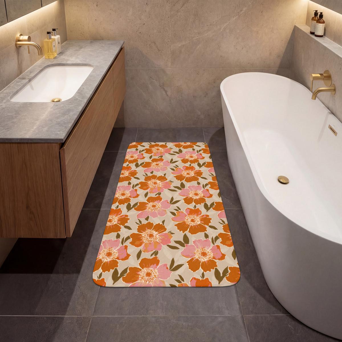 BADEMATTE Blumen - Motiv - Retro 60x120 cm - Multicolor, Textil (60/120cm) - OnlyWow