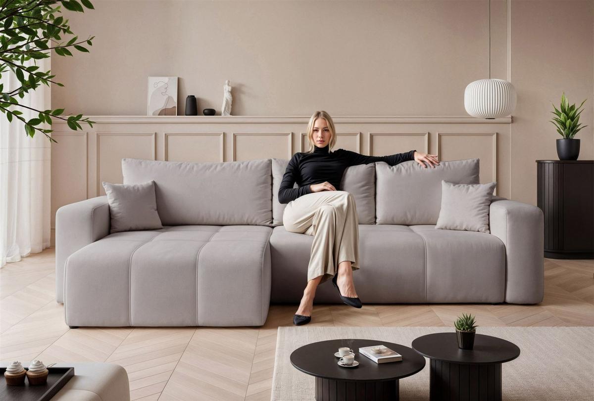 ECKSOFA Leros Xl Mit Schlaffunktion - Hellgrau, Holzwerkstoff/Textil (278/145cm) - Fun Möbel