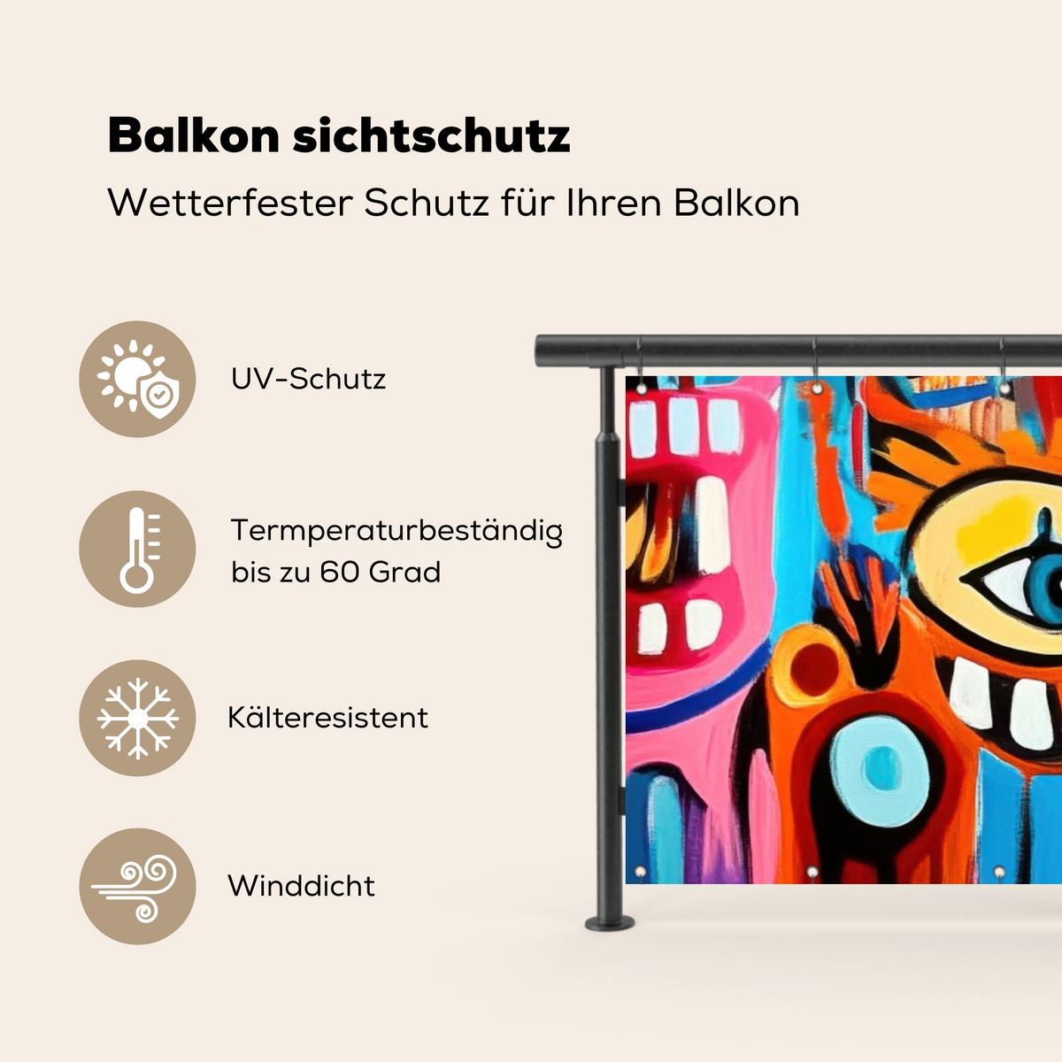 BALKON-SICHTSCHUTZ Abstrakt - Gesicht - Farbenfroh Windschutz 300x100 cm - Multicolor, Kunststoff (300/100cm) - MuchoWow