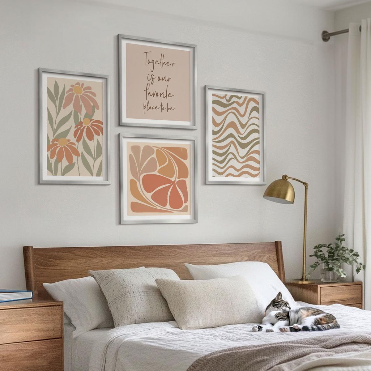 BILDER SET 4er Set - 50x50 cm & 40x60 cm Silberner Rahmen - Abstrakte Pastellblumen - Silberfarben, Kunststoff (50/50cm) - TULUP