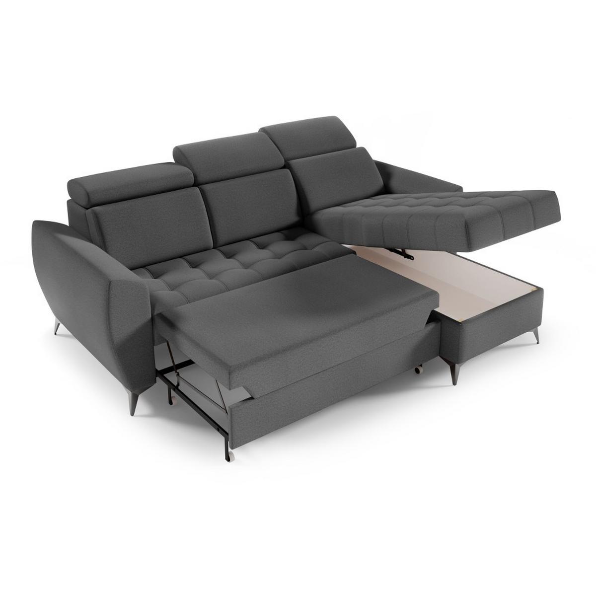 ECKSCHLAFSOFA Aurora I verstellbare Kopfstützen, Anthrazit - Anthrazit/Schwarz, Textil (235/176cm) - Beautysofa