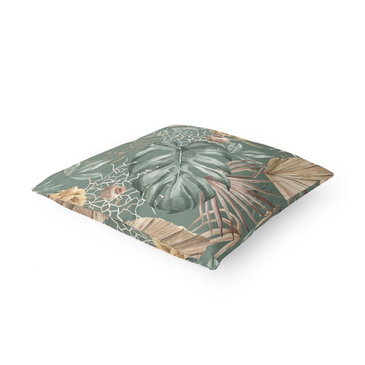 KISSENBEZUG Große Blätter mit Rosen vor Grün 50/50 cm - Grün, Textil (50/50cm) - Bilderwelten