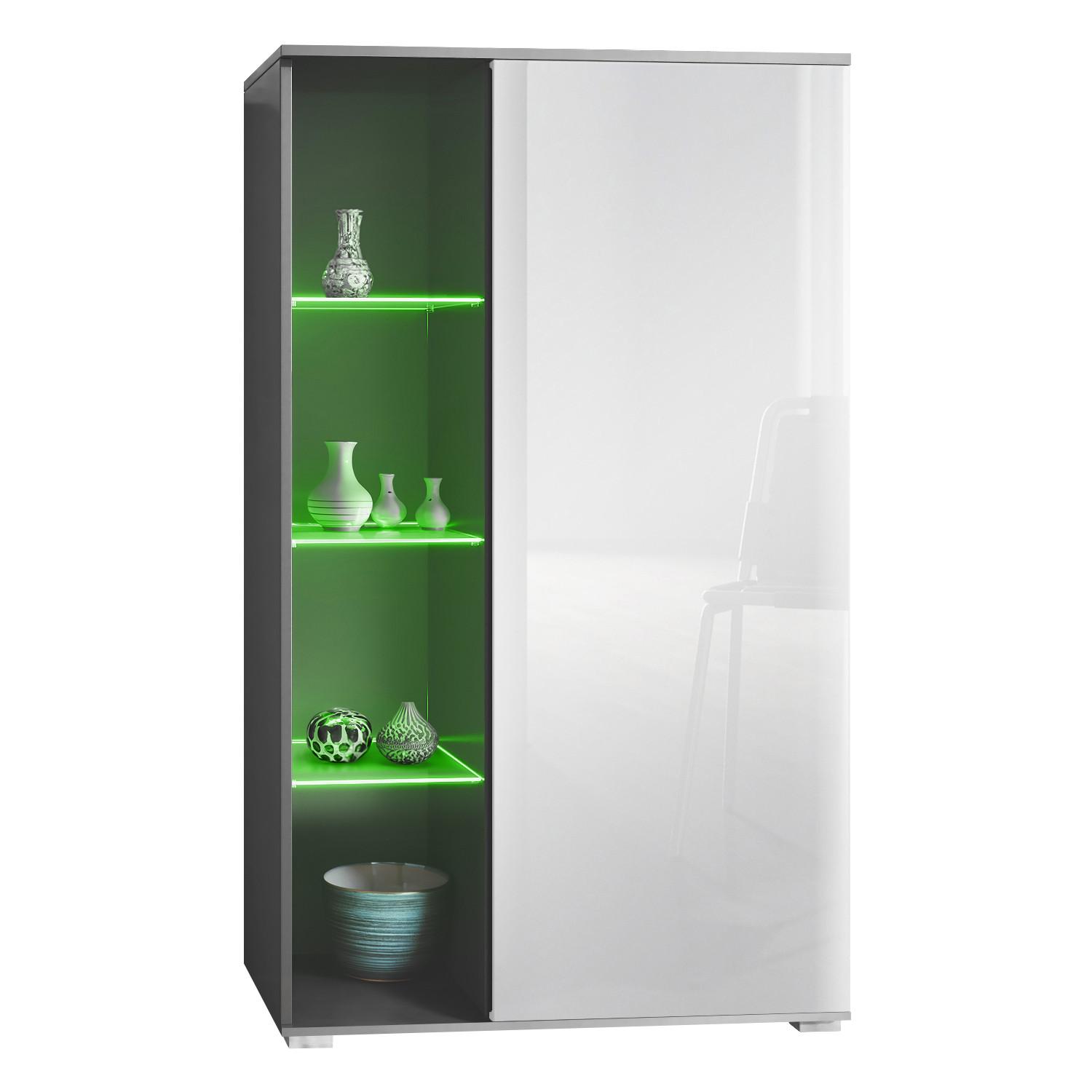 VITRINE Davos Weiß Hochglanz - Weiß Hochglanz, Holzwerkstoff (71.5/134/35cm) - Vladon