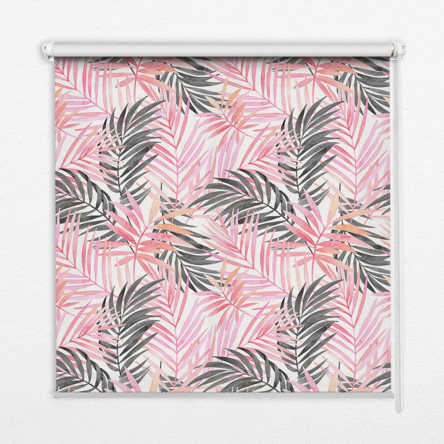 INNENROLLO - Fensterrollo - Rollo - 80x180 cm - Rosa und schwarze Blätter - Pink, Kunststoff (80/180/0.5cm) - TULUP