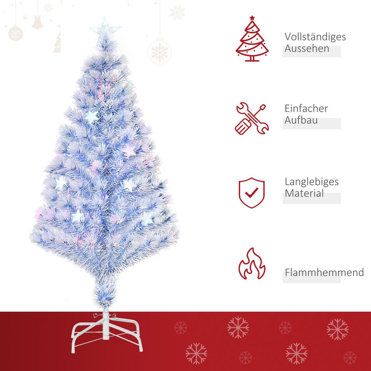 KÜNSTLICHER Weihnachtsbaum Tannenbaum mit LED-Leuchten Weiß+Blau - Multicolor, Kunststoff (120cm) - HOMCOM
