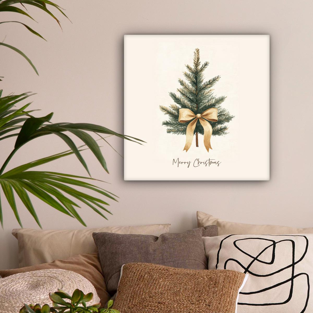 LEINWANDBILD Weihnachtsbaum - Weihnachten - Frohe Weihnachten - Beige Wandbild Wohnzimmer 50x50 cm - Sandfarben, Textil (50/50cm) - MuchoWow