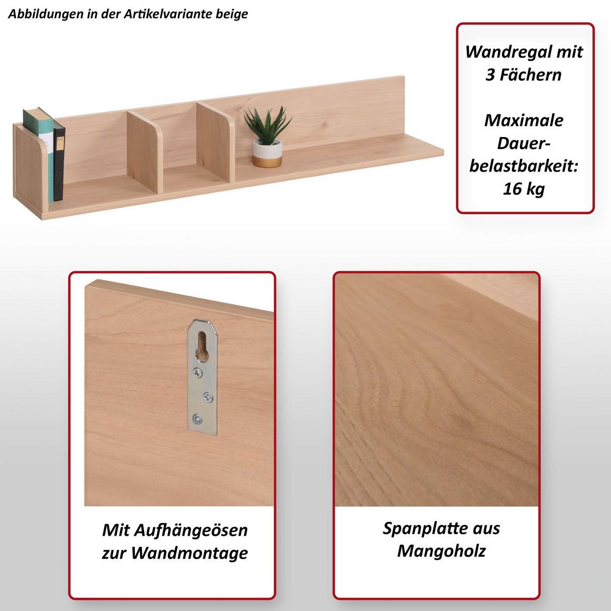 WANDREGAL Beige - Beige, Holz (120/20/21cm) - MCW
