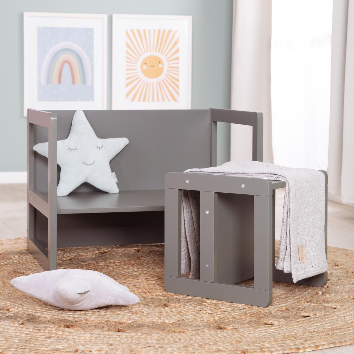 KINDERSITZGRUPPE 3in1 - Anthrazit, Holzwerkstoff (61/30/44cm) - Roba