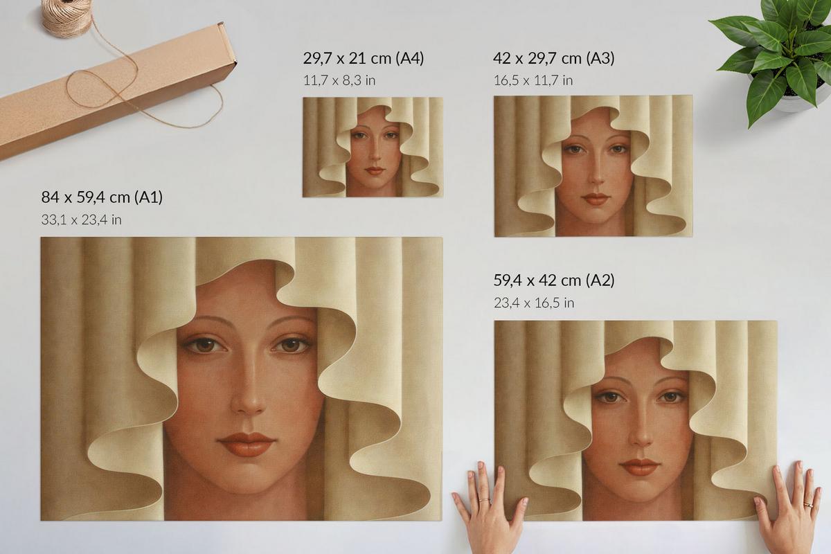 POSTER - 84x59 cm (A1) - Manufaktura Sztuki - Das Gesicht hinter dem Vorhang - Creme, Textil (84/59.4/0.1cm) - TULUP
