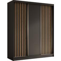 SCHWEBETÜRENSCHRANK Cabinio Schwarz Eiche Artisan 180/216/61 cm – Modern, mit Lamellen - Walnussfarben/Schwarz, Holzwerkstoff/Kunststoff (180/216.1/61cm) - AX Living