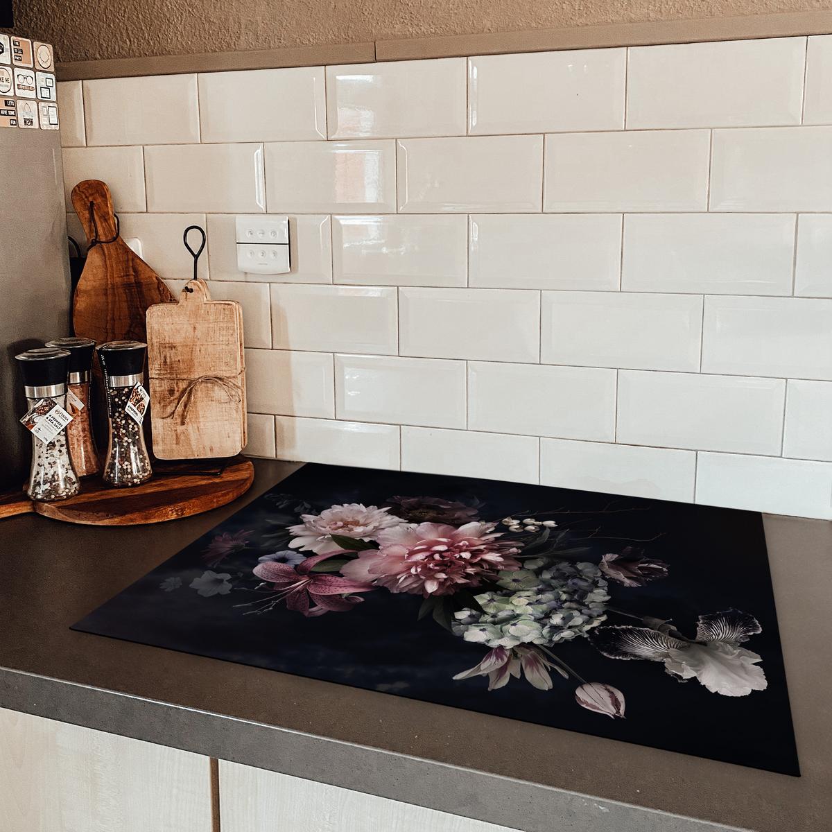 HERDABDECKPLATTE Blumen - Vintage - Pastell - Rosa - Weiß Herdabdeckung Induktionsfeld 70x52 cm - Altrosa, Kunststoff (70/52/0.2cm) - MuchoWow