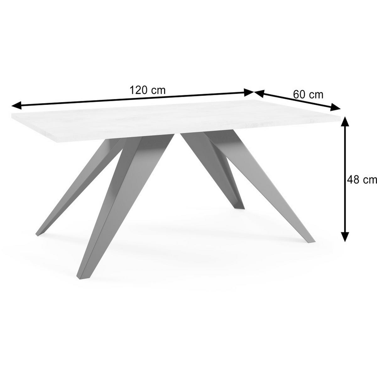 COUCHTISCH Ariel, Kaffeetisch mit rechteckiger Tischplatte, Schwarz+White Chromix - Schwarz/Weiß, Metall (120/60/48cm) - Beautysofa