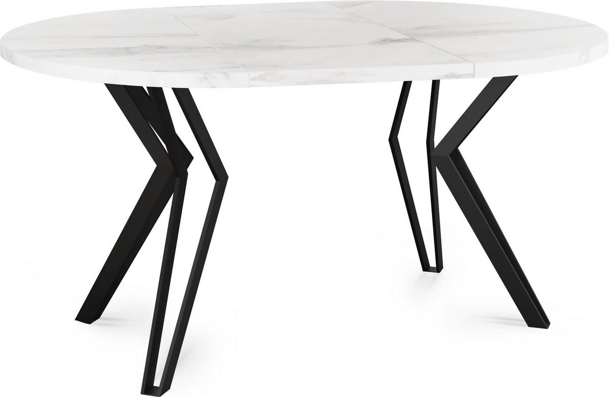 ESSTISCH Revena runder ausziehbarer, Marmor Weiß 100-180/100/76 cm - Ecru/Schwarz, Holzwerkstoff/Metall (100/180/76cm) - WFL GROUP