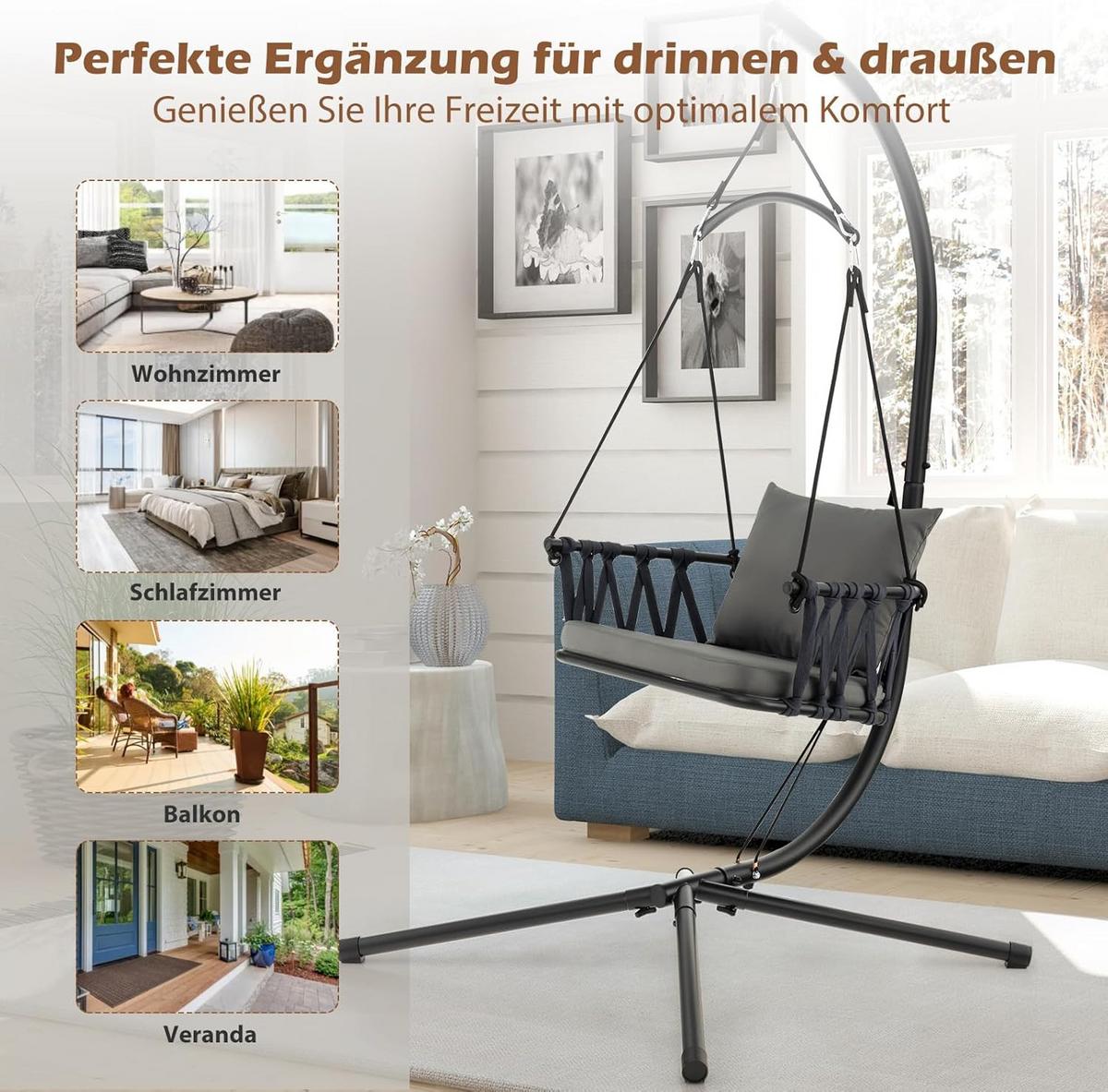 HÄNGESESSEL Grau - Grau, Metall (106/251/100cm) - COSTWAY