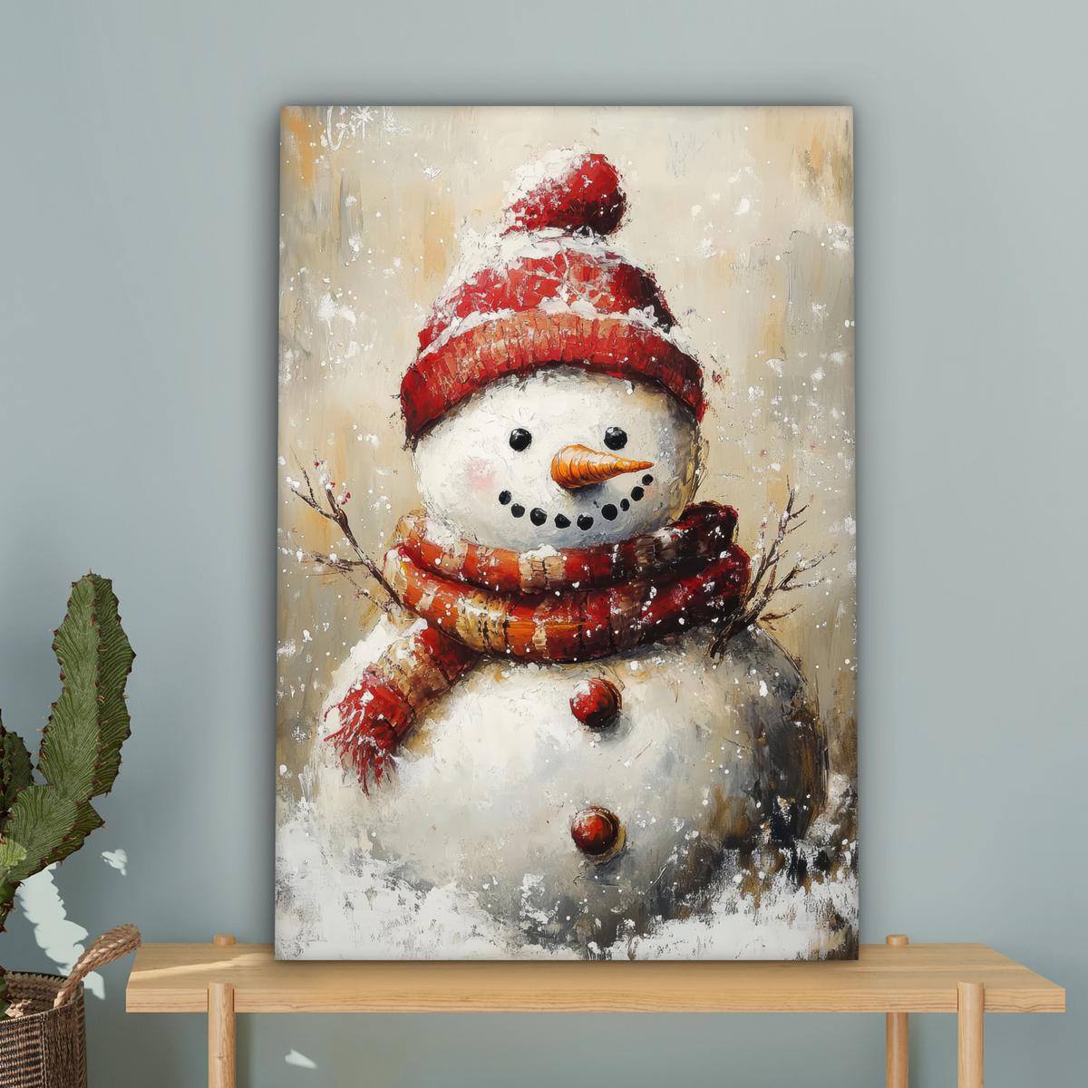 LEINWANDBILD Schneemann - Winter - Schnee - Beige Wanddeko 40x60 cm - Weiß, Textil (40/60cm) - MuchoWow