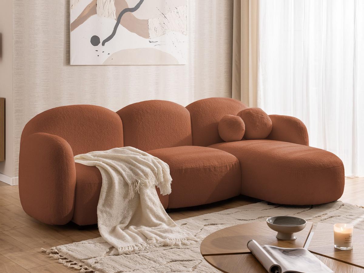 ECKSOFA Nuvola mit abgerundetem Design Terrakotta Bouclé-Stoff - Ottomane Rechts - Terracotta/Schwarz, Holz/Kunststoff (268/146cm) - S-Style Möbel