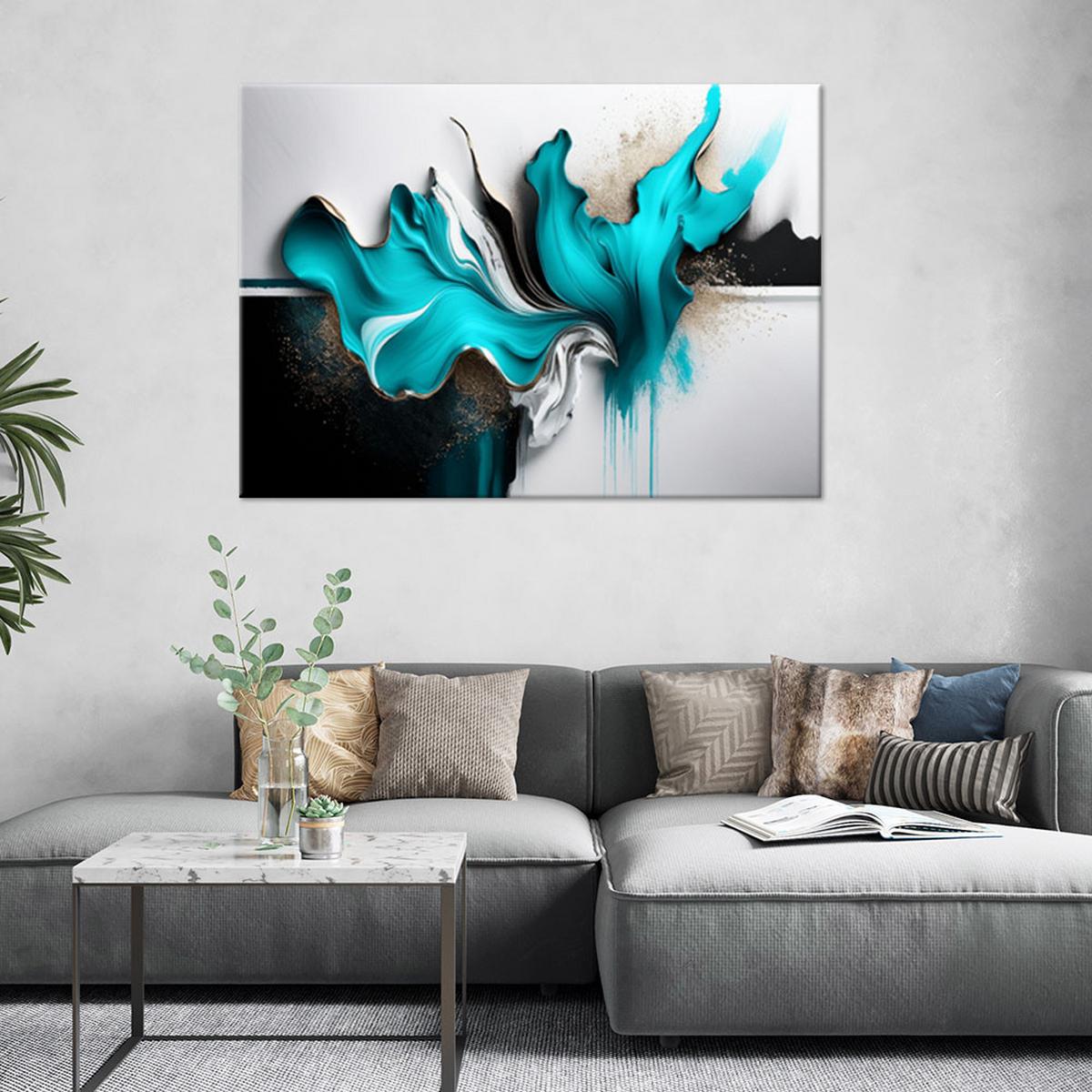 LEINWANDBILD Türkisfarbener abstrakter 3D-Effekt 100x70cm - Türkis, Textil (100/70cm) - Feeby