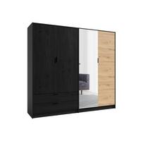 DREHTÜRENSCHRANK ZETRAL 220,2/203/54cm 4-türig mit Spiegel Schwarz - Schwarz/Eiche Artisan, Holzwerkstoff (220.2/203/54cm) - MASSENO