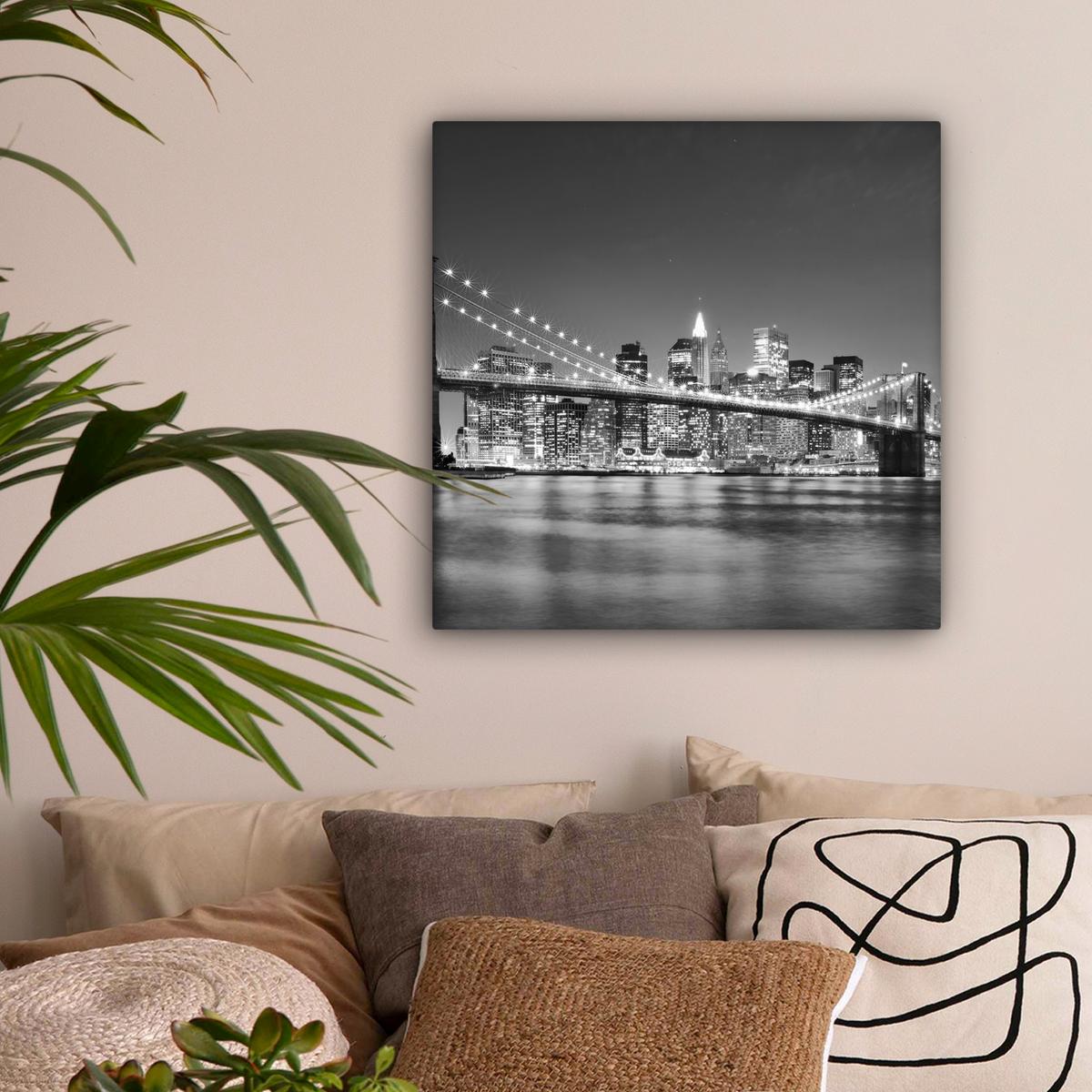 LEINWANDBILD New York - Brücke - Brooklyn - Schwarz und weiß - Architektur Wandbild Wohnzimmer 50x50 cm - Schwarz, Textil (50/50cm) - MuchoWow